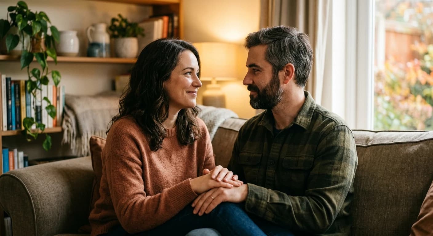 Looking at each other with deep empathy and understanding.