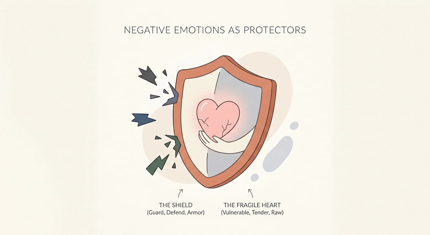 Negative emotions often act as shields, protecting our vulnerable parts.